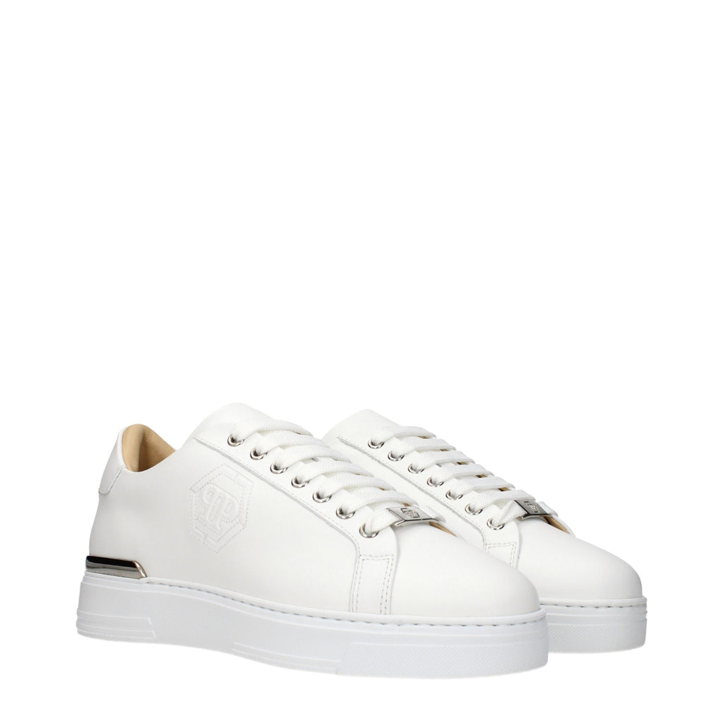 Philipp Plein White Leather Low Top Sneakers