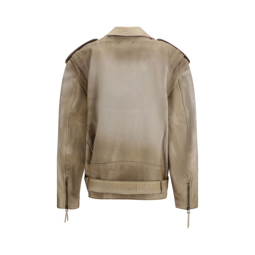 Golden Goose Beige Buffalo Leather Biker Jacket