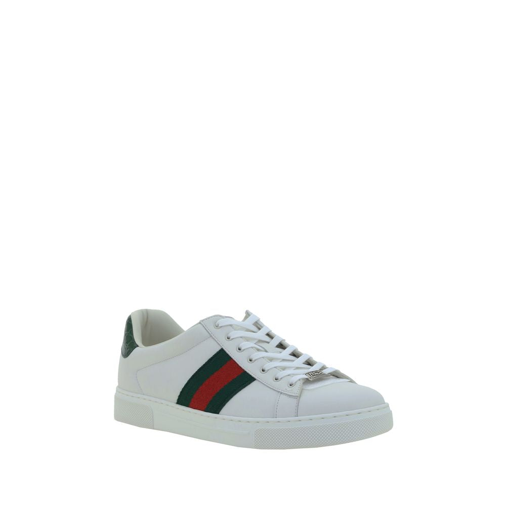 Gucci White Calf Leather Bos Taurus Low Top Sneakers