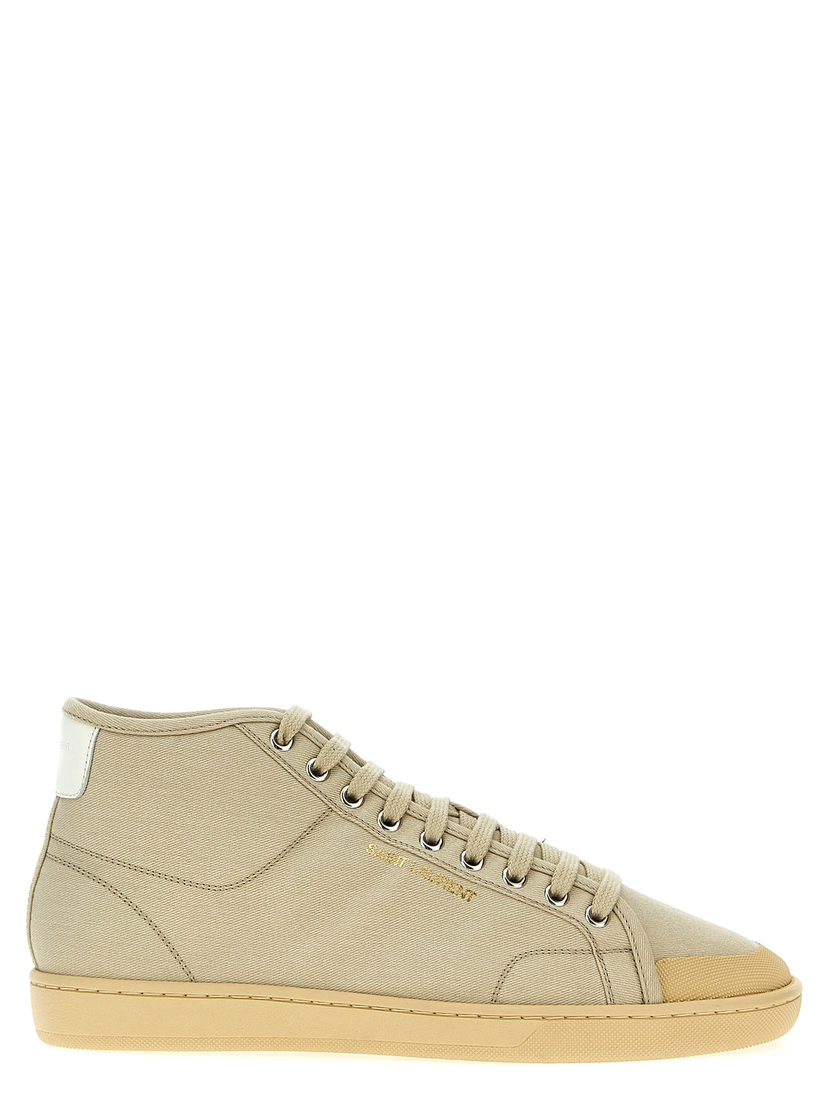 Saint Laurent Beige Cotton High Top Sneakers