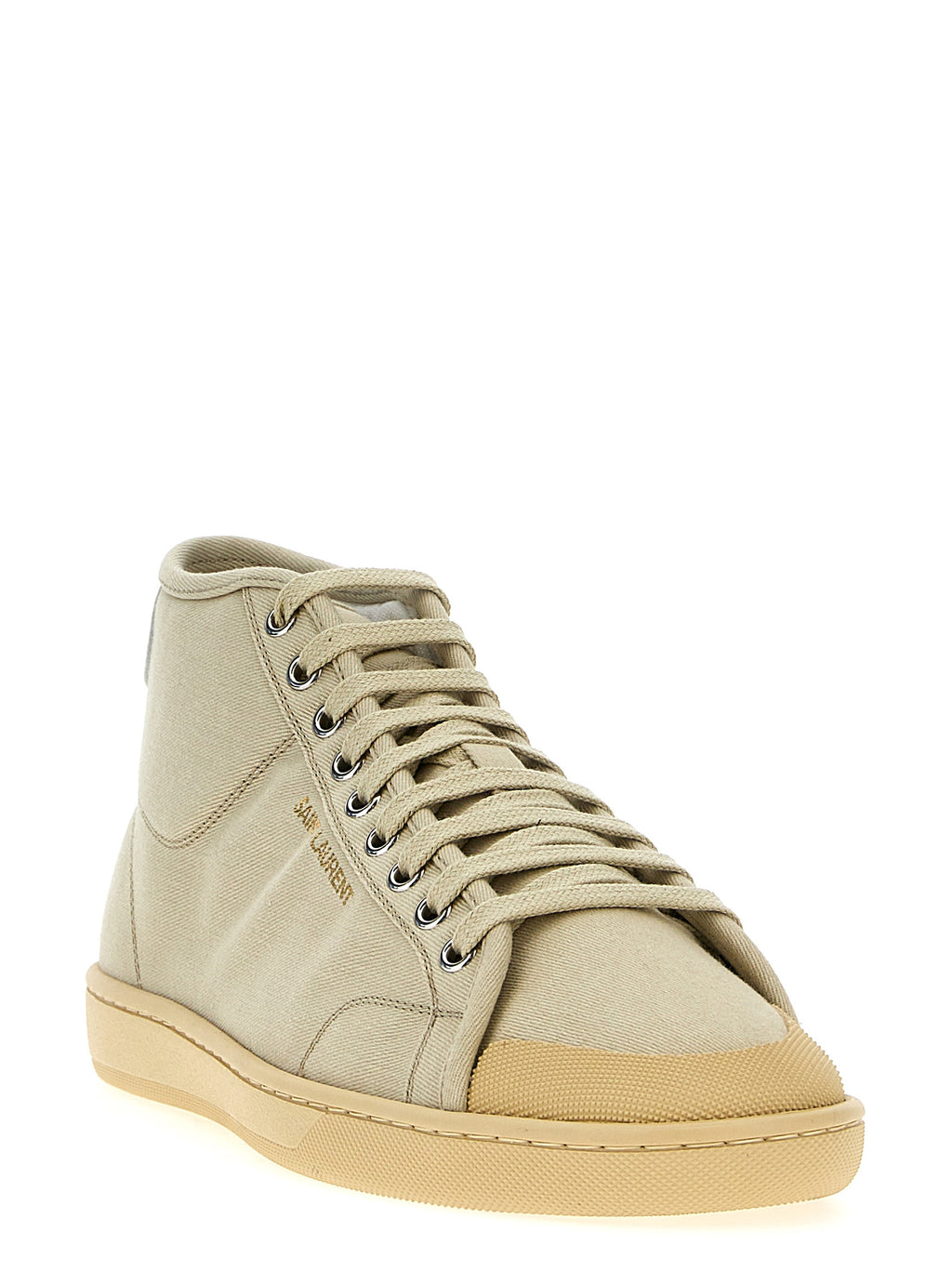 Saint Laurent Beige Cotton High Top Sneakers